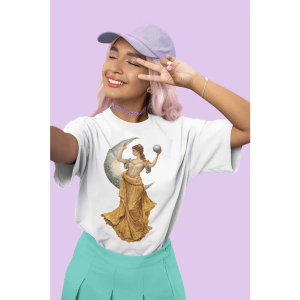 Moon Goddess Unisex Oversized T Shirt Celestial Drape - White / S - T-Shirt